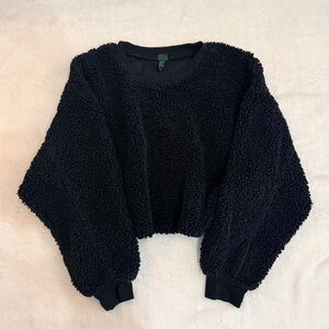 Wild Fable Black Sherpa Crewneck Cropped Sweatshirt Top